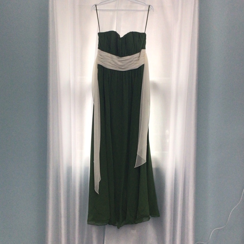 Alexia Designs Strapless Dress in Forest Green and Ivory